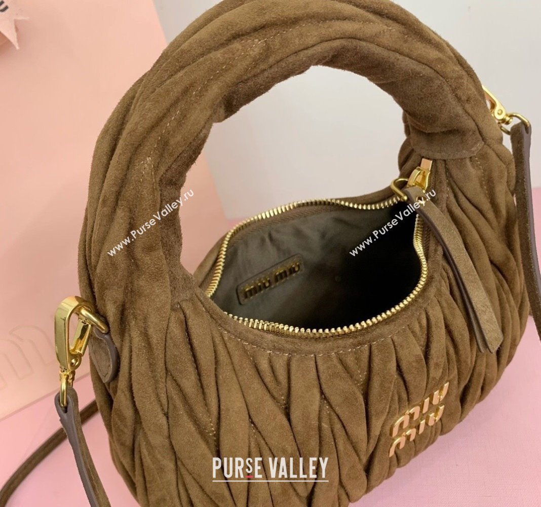 Miu Miu Wander Matelasse Suede Small Hobo bag 5BC125 Brown2 2025 (LKF-250520089)