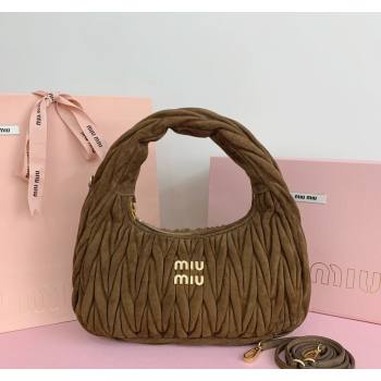 Miu Miu Wander Matelasse Suede Medium Hobo bag 5BC153 Brown2 2025 (LKF-250520093)