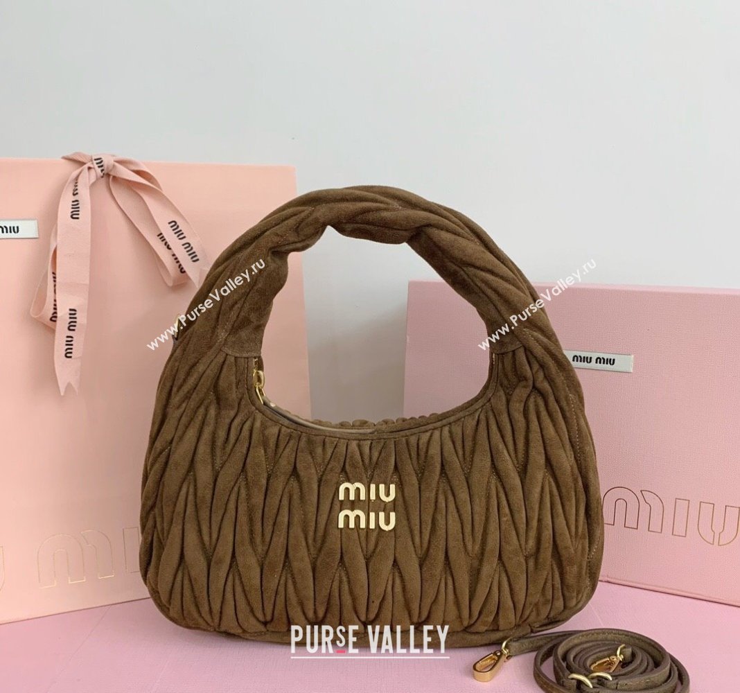 Miu Miu Wander Matelasse Suede Medium Hobo bag 5BC153 Brown2 2025 (LKF-250520093)