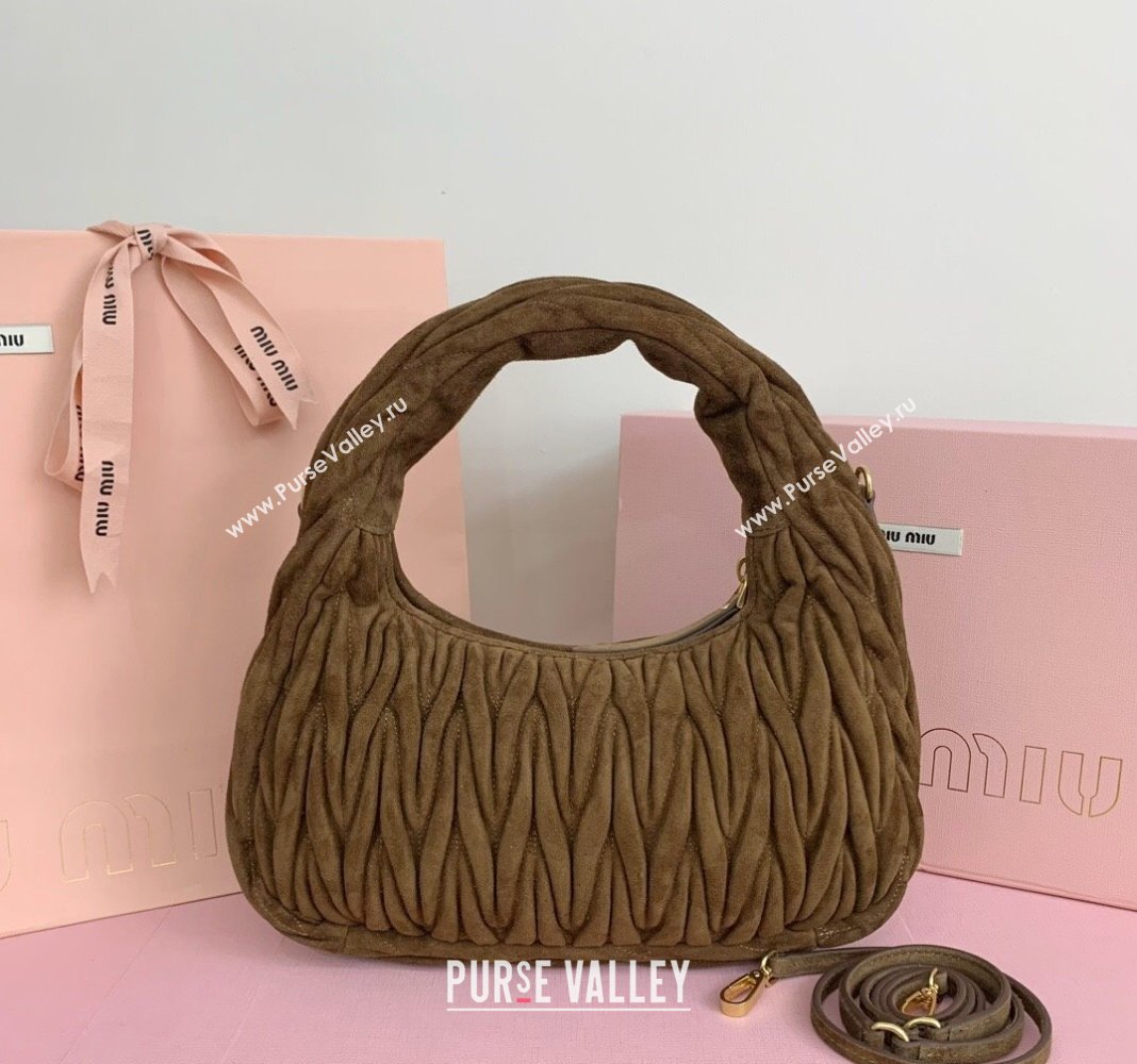 Miu Miu Wander Matelasse Suede Medium Hobo bag 5BC153 Brown2 2025 (LKF-250520093)