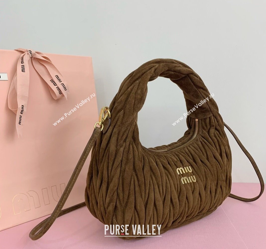 Miu Miu Wander Matelasse Suede Medium Hobo bag 5BC153 Brown2 2025 (LKF-250520093)