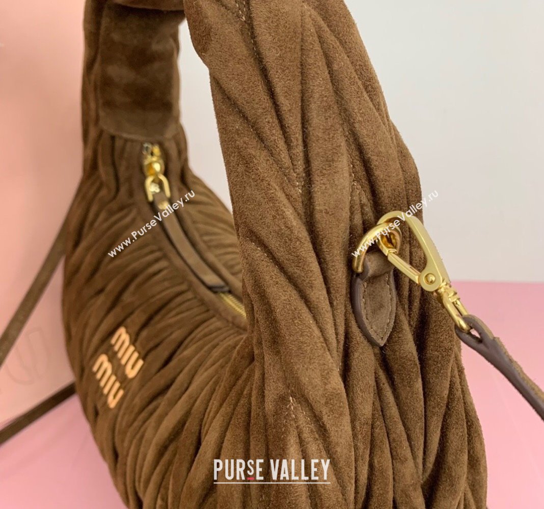 Miu Miu Wander Matelasse Suede Medium Hobo bag 5BC153 Brown2 2025 (LKF-250520093)