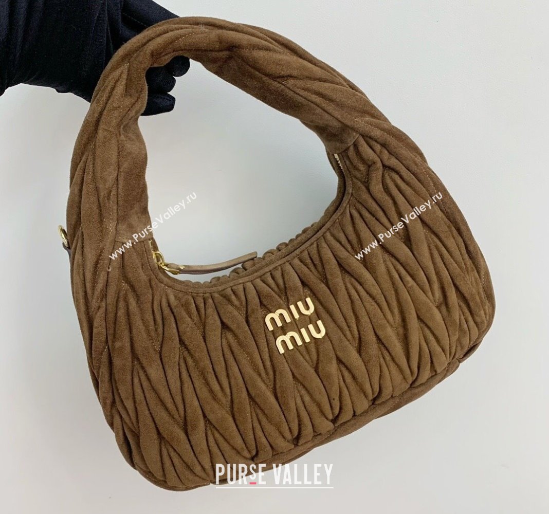 Miu Miu Wander Matelasse Suede Medium Hobo bag 5BC153 Brown2 2025 (LKF-250520093)