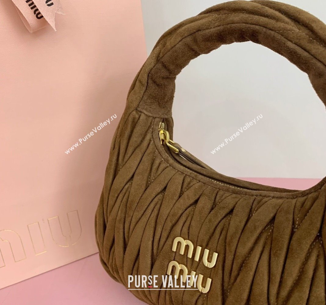 Miu Miu Wander Matelasse Suede Medium Hobo bag 5BC153 Brown2 2025 (LKF-250520093)