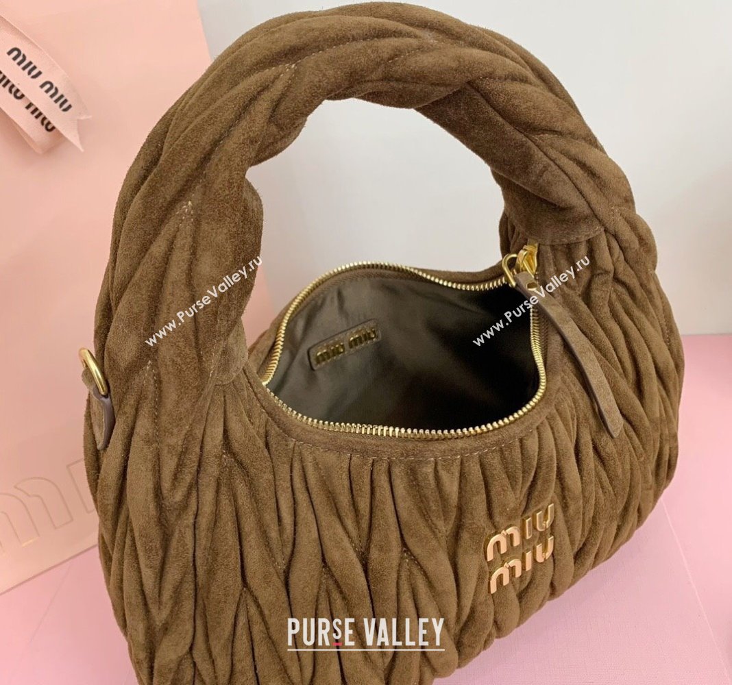Miu Miu Wander Matelasse Suede Medium Hobo bag 5BC153 Brown2 2025 (LKF-250520093)