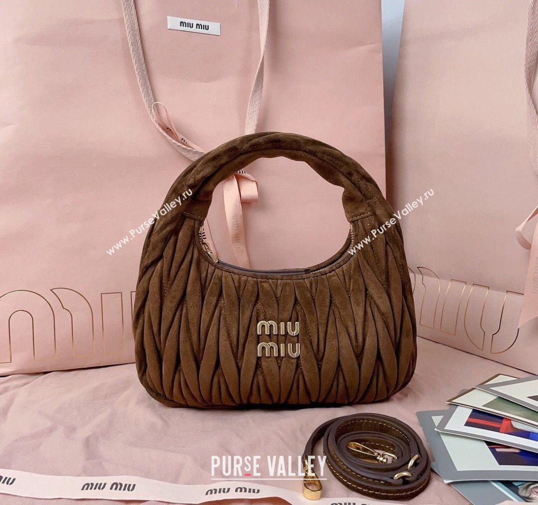 Miu Miu Wander Matelasse Suede Small Hobo bag 5BC125 Dark Brown 2025 (JD-250520090)