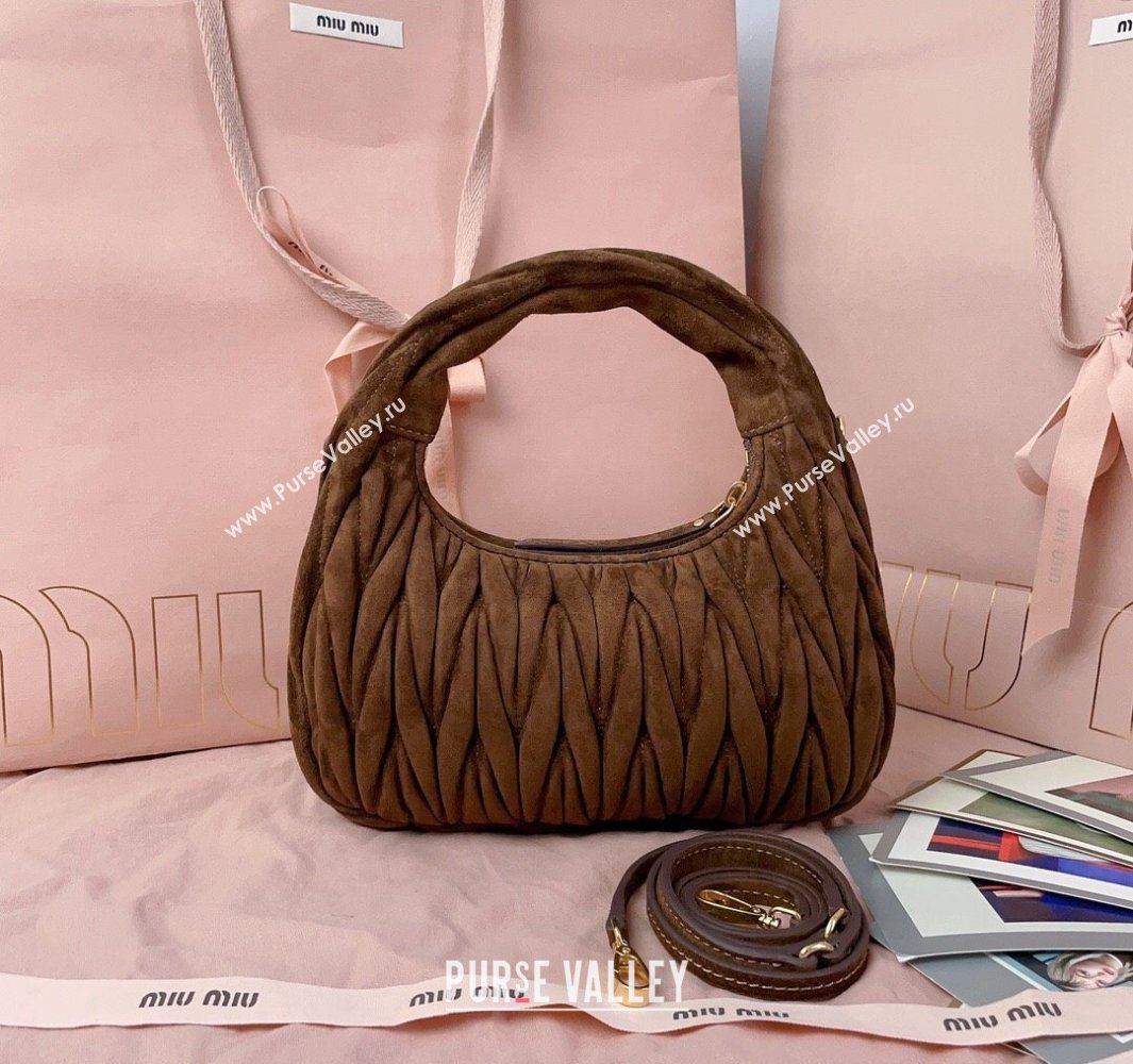 Miu Miu Wander Matelasse Suede Small Hobo bag 5BC125 Dark Brown 2025 (JD-250520090)