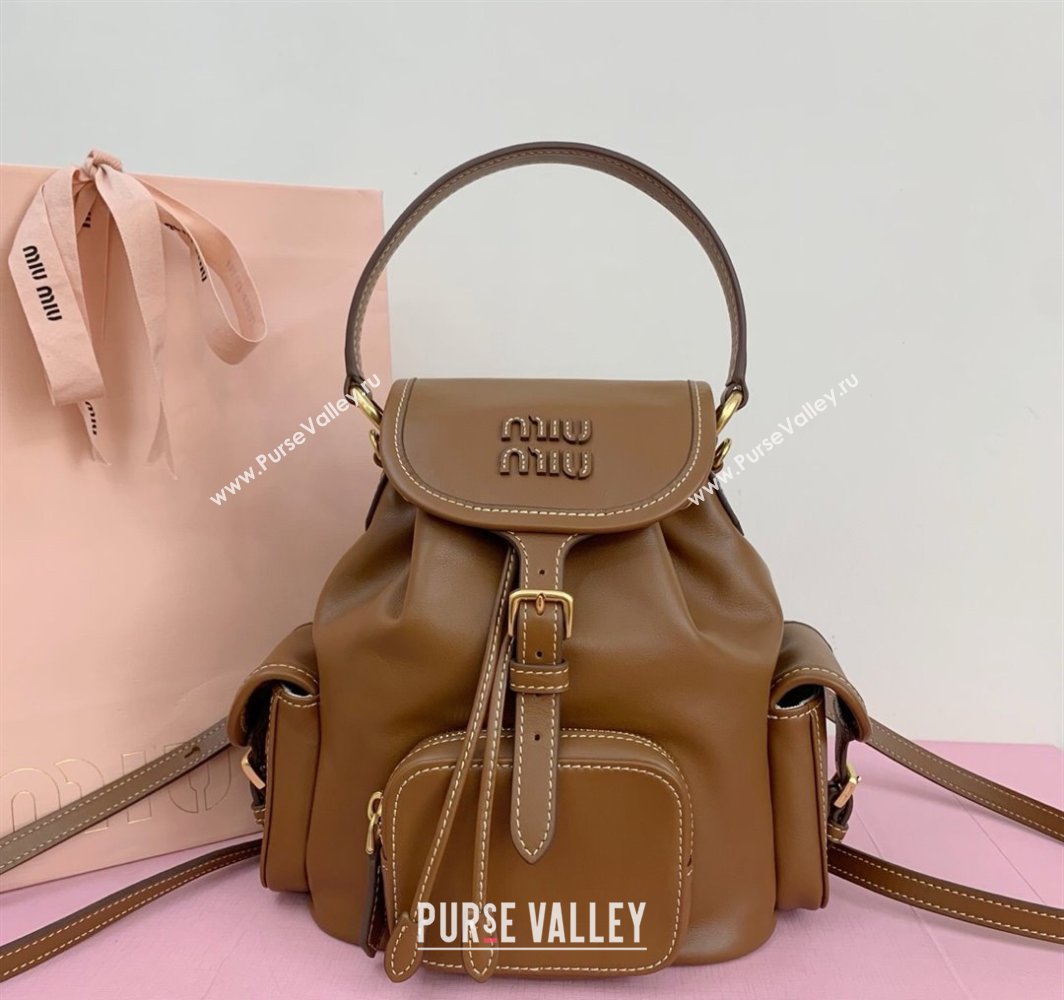 Miu Miu Calf Leather backpack bag Brown 2025 5BZ043 (LKF-250520088)