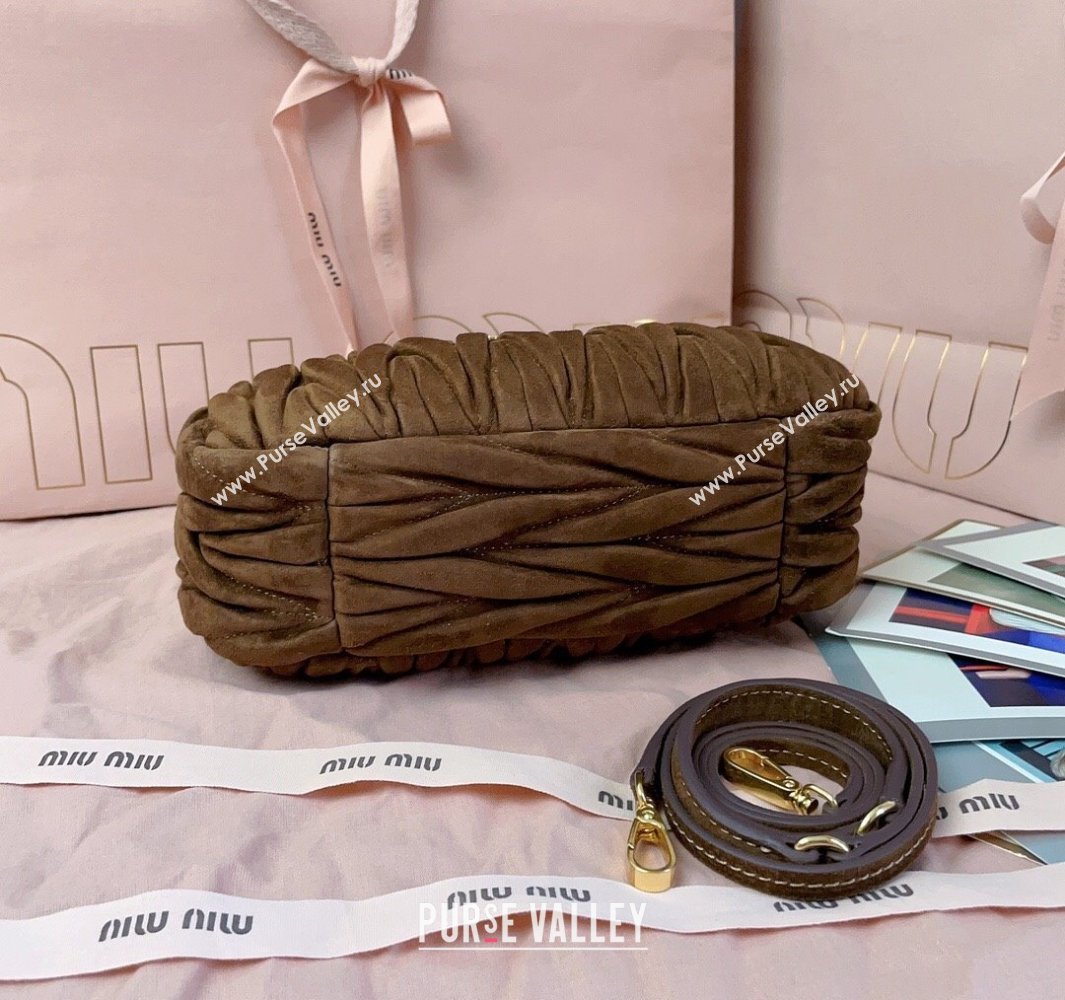 Miu Miu Wander Matelasse Suede Small Hobo bag 5BC125 Dark Brown 2025 (JD-250520090)