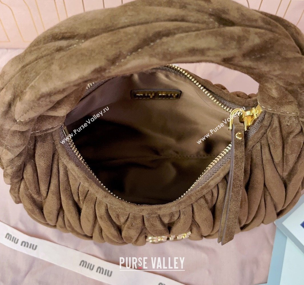 Miu Miu Wander Matelasse Suede Small Hobo bag 5BC125 Dark Brown 2025 (JD-250520090)