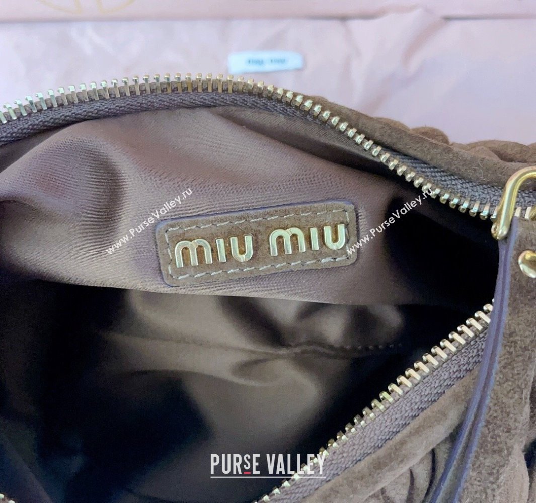 Miu Miu Wander Matelasse Suede Small Hobo bag 5BC125 Dark Brown 2025 (JD-250520090)