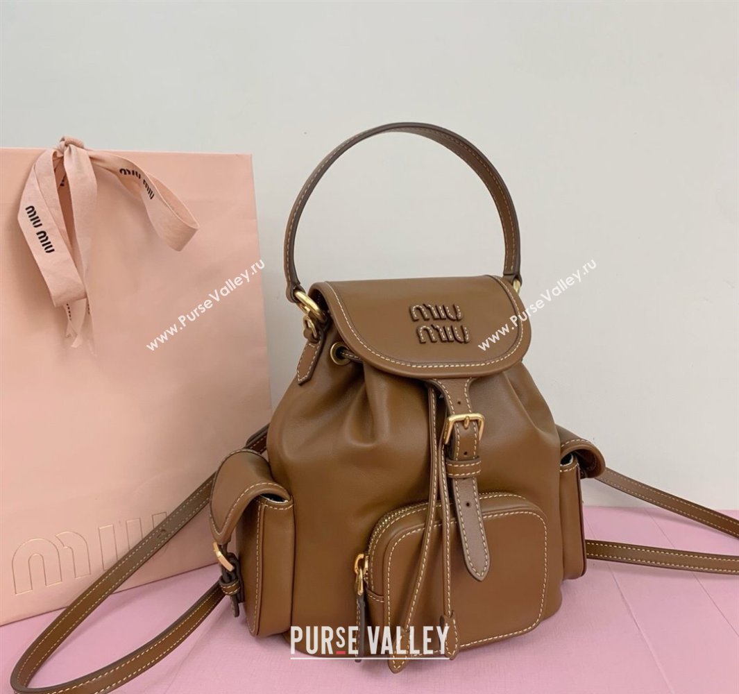 Miu Miu Calf Leather backpack bag Brown 2025 5BZ043 (LKF-250520088)