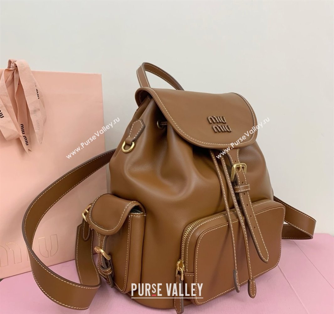 Miu Miu Calf leather backpack bag Brown 2025 5BZ042 (LKF-250520085)