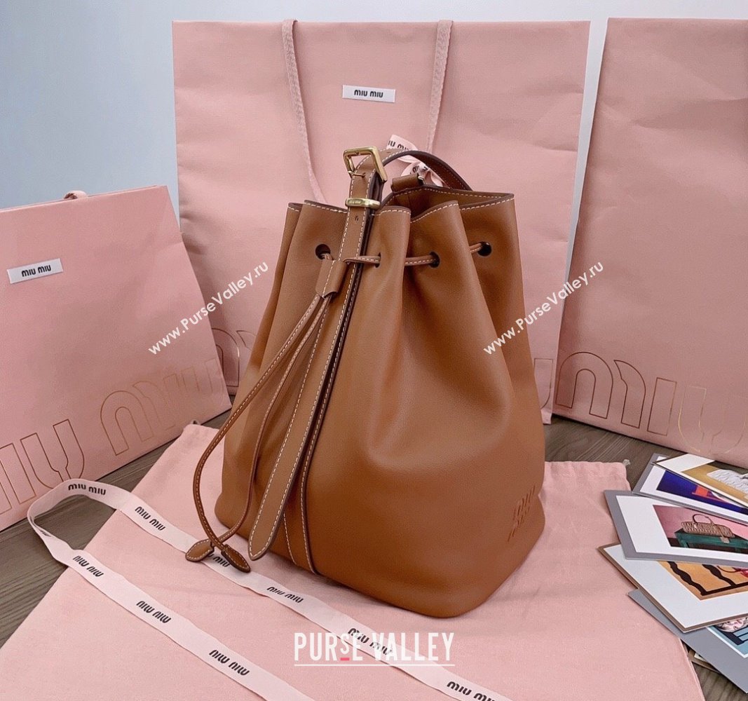 Miu Miu Leather bucket bag Brown 2024 5BE089 (JD-240525023)