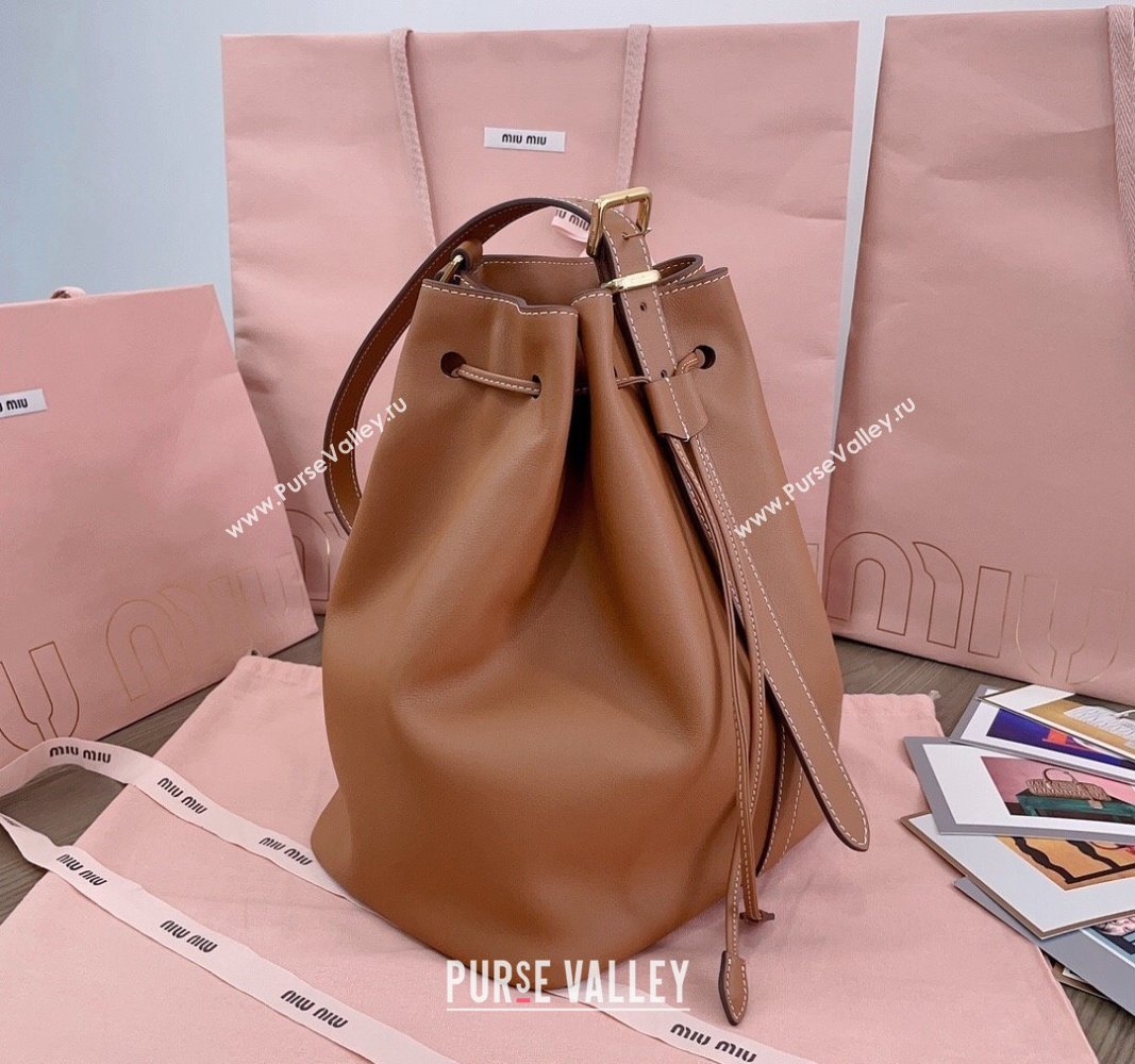 Miu Miu Leather bucket bag Brown 2024 5BE089 (JD-240525023)