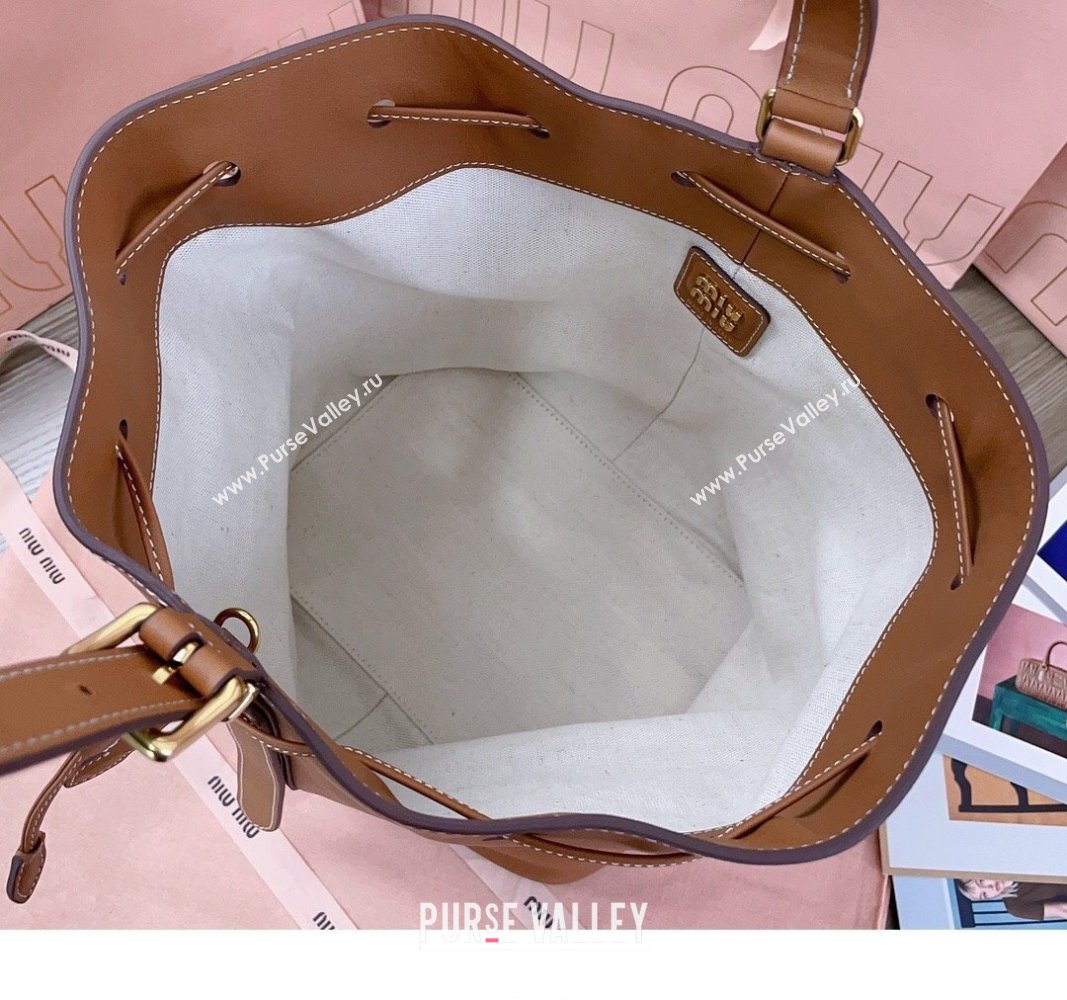 Miu Miu Leather bucket bag Brown 2024 5BE089 (JD-240525023)