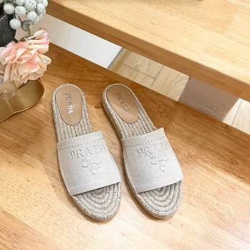 Prada Canvas Espadrille Flat Slides Sandal White 2024 0611 (HB-240611071)