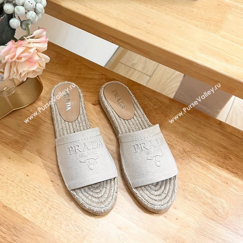 Prada Canvas Espadrille Flat Slides Sandal White 2024 0611 (HB-240611071)