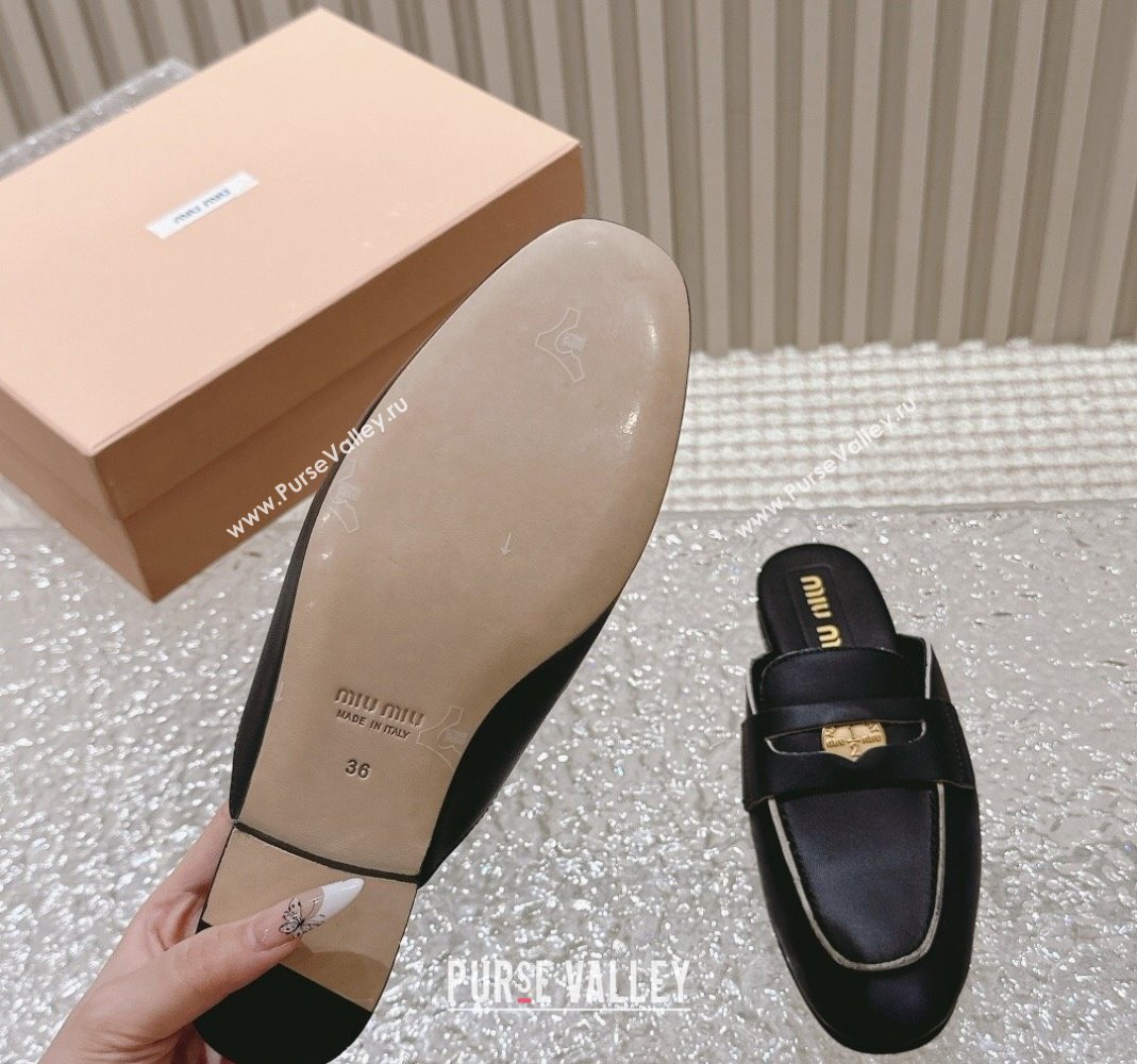 Miu Miu Leather Coin Flat Mules Black/White 2024 0611 (MD-240611033)