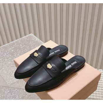 Miu Miu Leather Coin Flat Mules Black2 2024 0611 (MD-240611034)