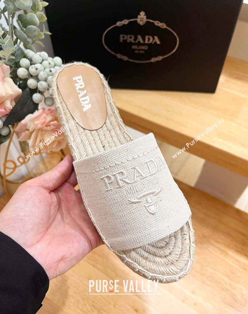 Prada Canvas Espadrille Flat Slides Sandal White 2024 0611 (HB-240611071)