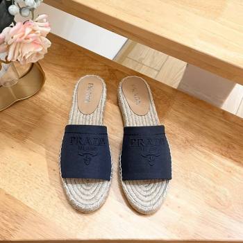 Prada Canvas Espadrille Flat Slides Sandal Dark Blue 2024 0611 (HB-240611070)