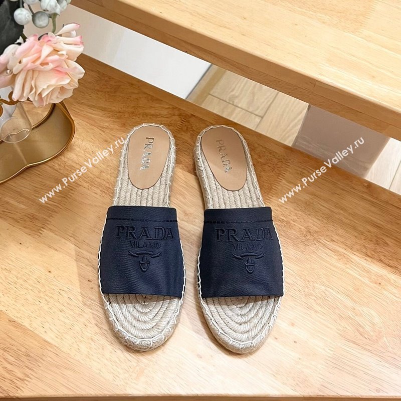 Prada Canvas Espadrille Flat Slides Sandal Dark Blue 2024 0611 (HB-240611070)