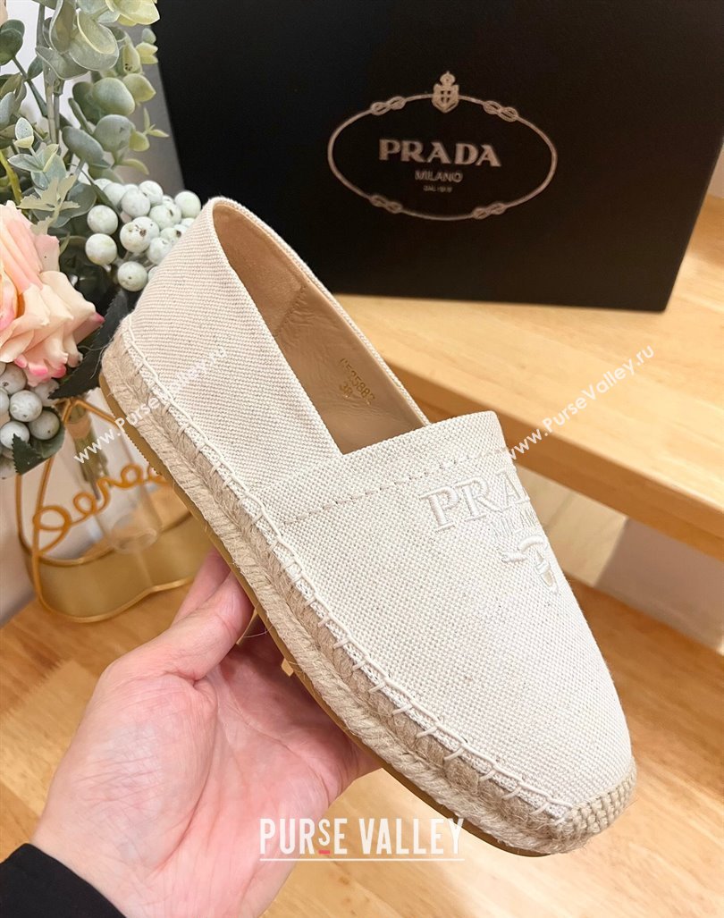 Prada Canvas Espadrilles Flat White 2024 0611 (HB-240611072)