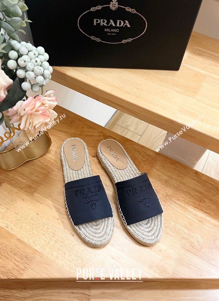 Prada Canvas Espadrille Flat Slides Sandal Dark Blue 2024 0611 (HB-240611070)