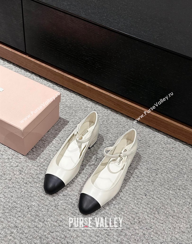 Miu Miu Two-tone leather pumps 3.5cm White 2024 0611 (SS-240611052)