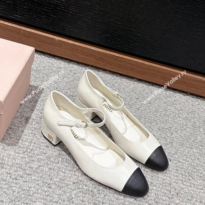 Miu Miu Two-tone leather pumps 3.5cm White 2024 0611 (SS-240611052)