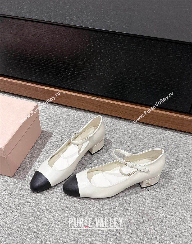 Miu Miu Two-tone leather pumps 3.5cm White 2024 0611 (SS-240611052)
