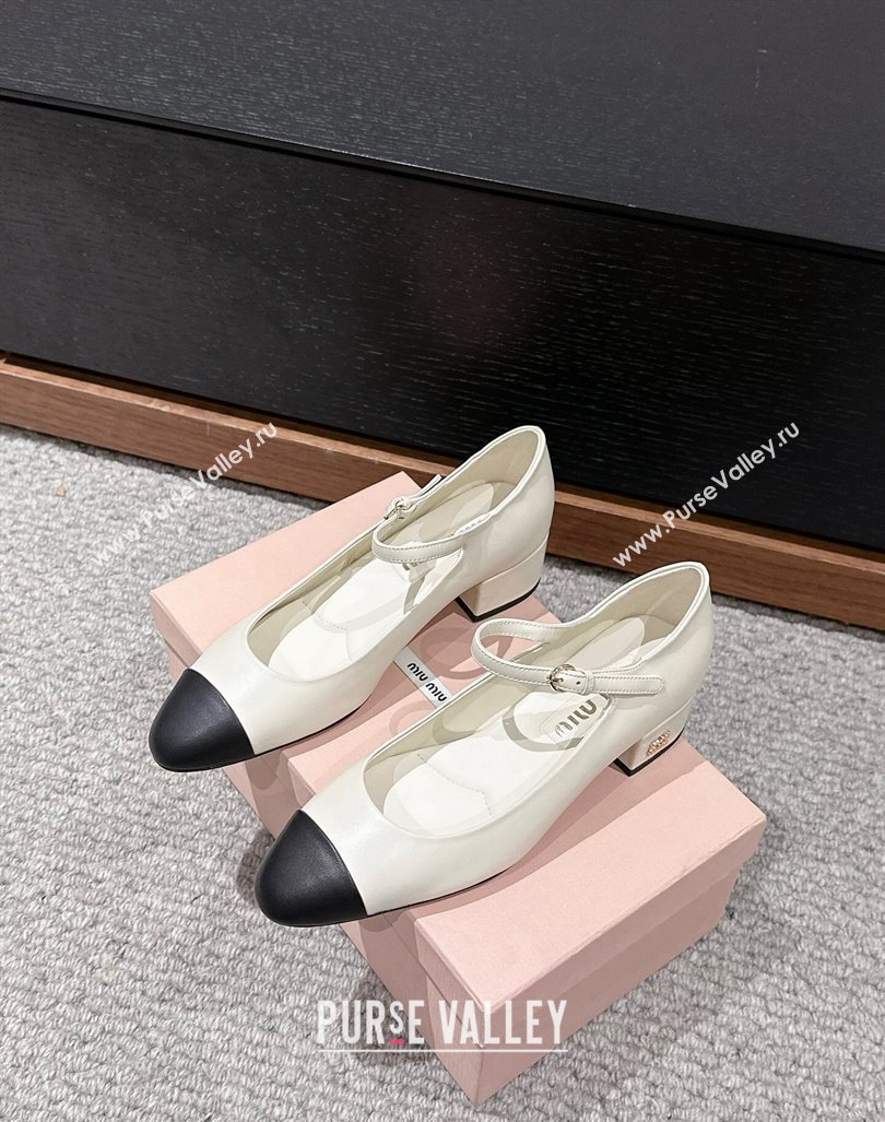 Miu Miu Two-tone leather pumps 3.5cm White 2024 0611 (SS-240611052)