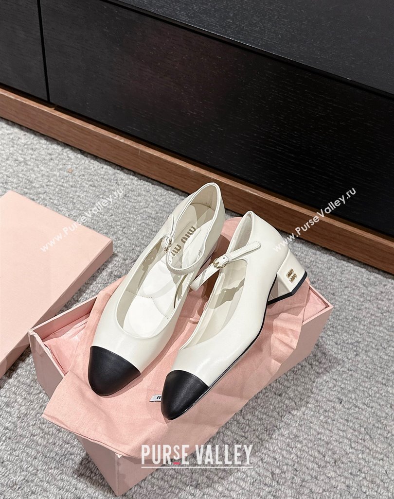 Miu Miu Two-tone leather pumps 3.5cm White 2024 0611 (SS-240611052)