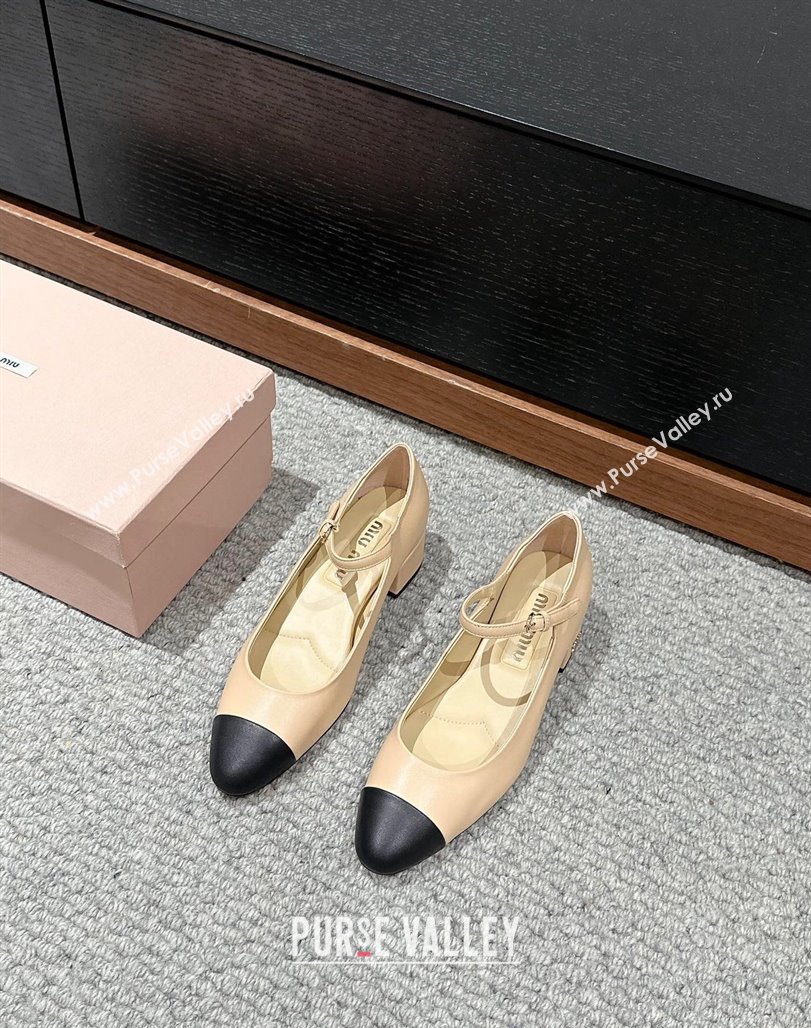 Miu Miu Two-tone leather pumps 3.5cm Beige 2024 0611 (SS-240611053)