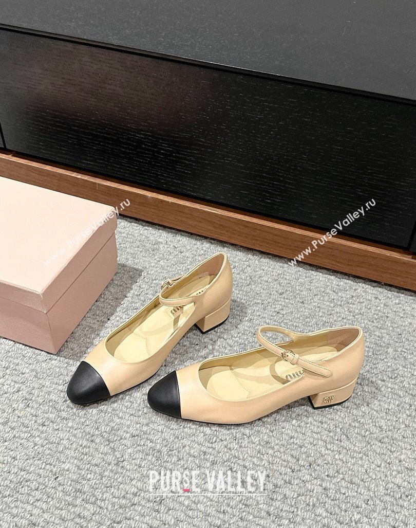 Miu Miu Two-tone leather pumps 3.5cm Beige 2024 0611 (SS-240611053)