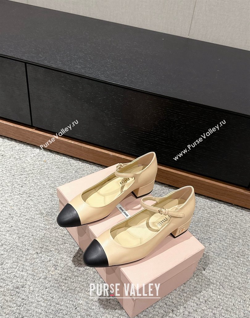 Miu Miu Two-tone leather pumps 3.5cm Beige 2024 0611 (SS-240611053)