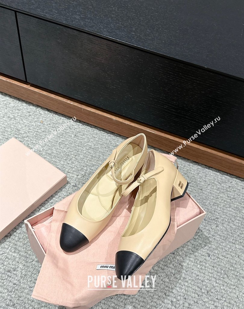 Miu Miu Two-tone leather pumps 3.5cm Beige 2024 0611 (SS-240611053)