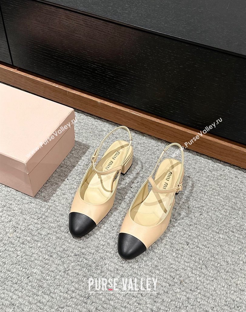 Miu Miu Two-tone leather slingback pumps 3.5cm Beige 2024 (SS-240611057)
