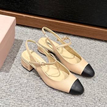 Miu Miu Two-tone leather slingback pumps 3.5cm Beige 2024 (SS-240611057)