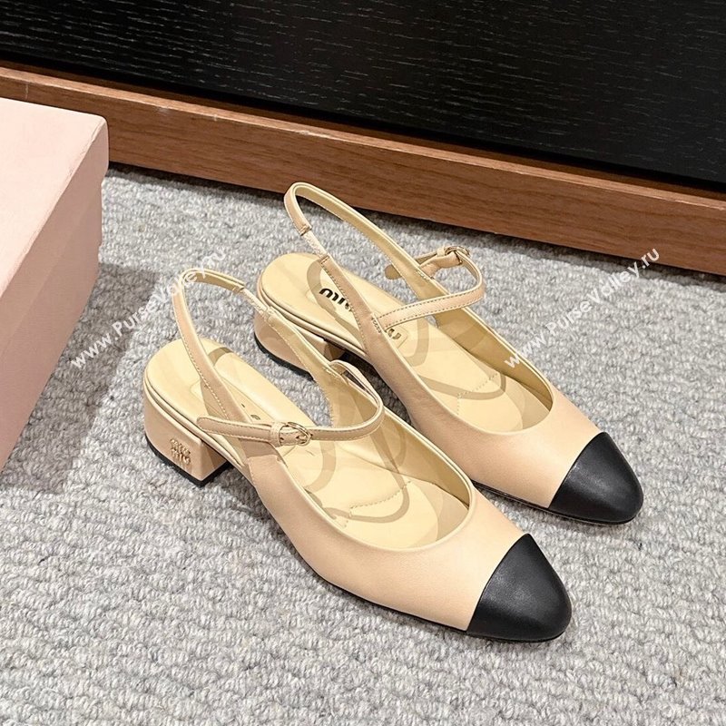 Miu Miu Two-tone leather slingback pumps 3.5cm Beige 2024 (SS-240611057)