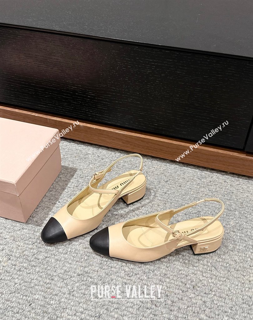 Miu Miu Two-tone leather slingback pumps 3.5cm Beige 2024 (SS-240611057)