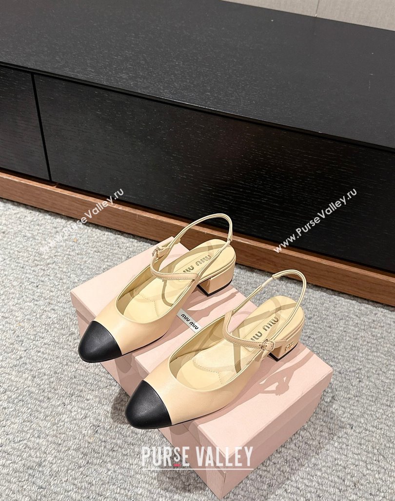 Miu Miu Two-tone leather slingback pumps 3.5cm Beige 2024 (SS-240611057)