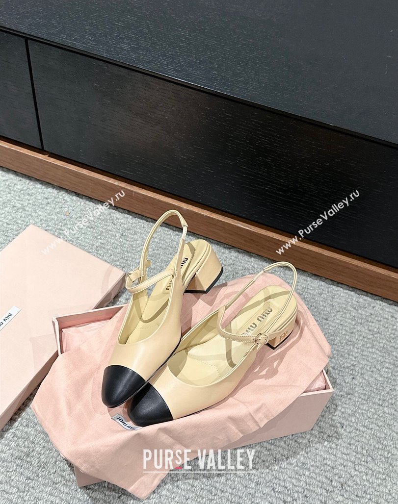 Miu Miu Two-tone leather slingback pumps 3.5cm Beige 2024 (SS-240611057)