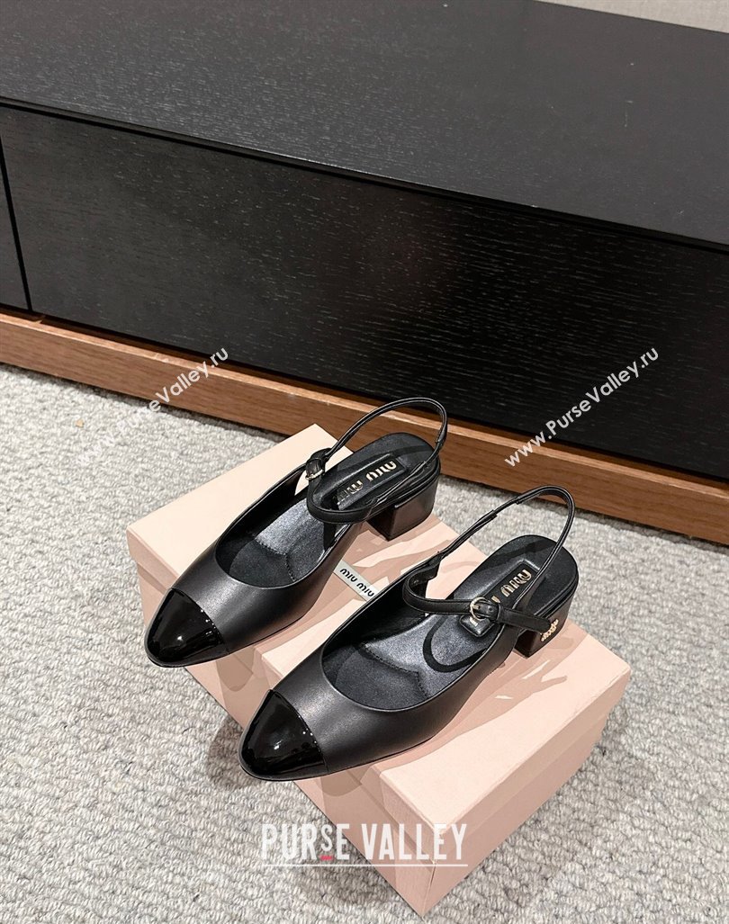 Miu Miu leather slingback pumps 3.5cm Black 2024 (SS-240611058)