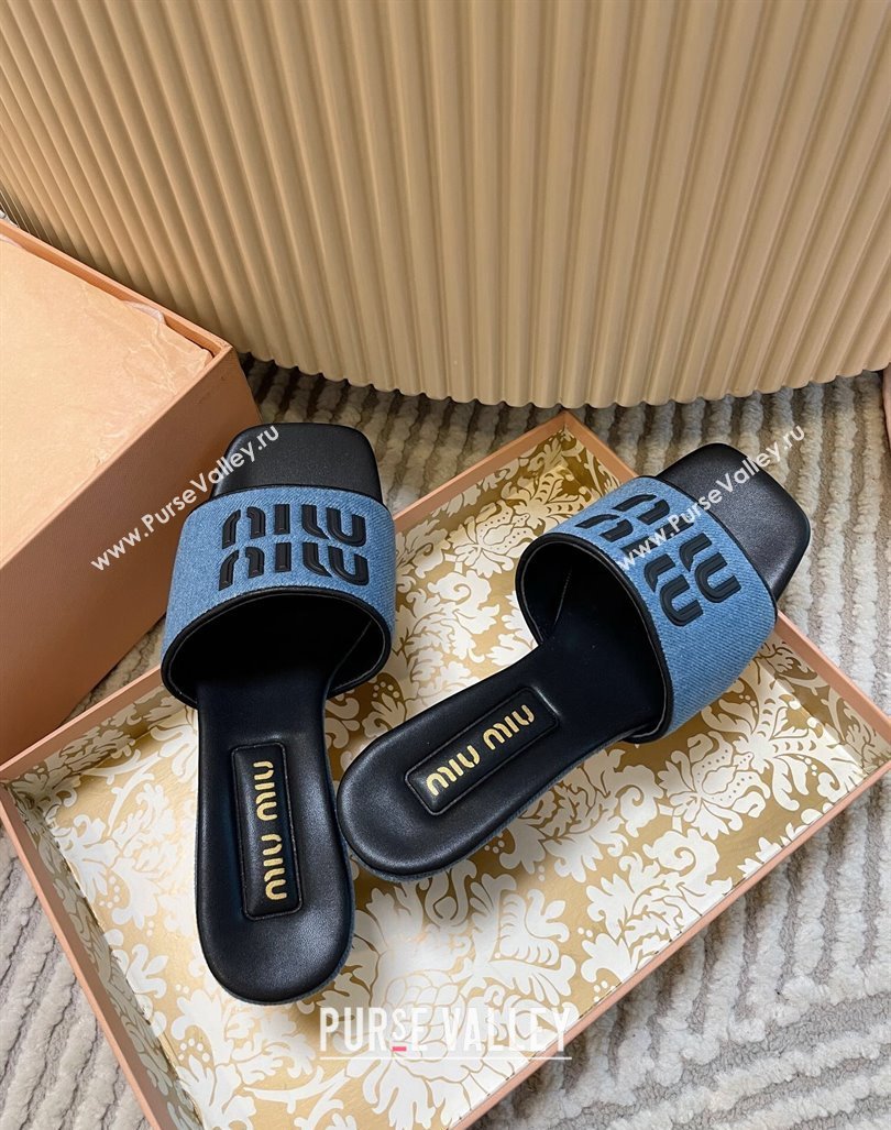 Miu Miu Blue Denim Heel Slides Sandal 4.5cm Black 2024 0611 (MD-240611060)