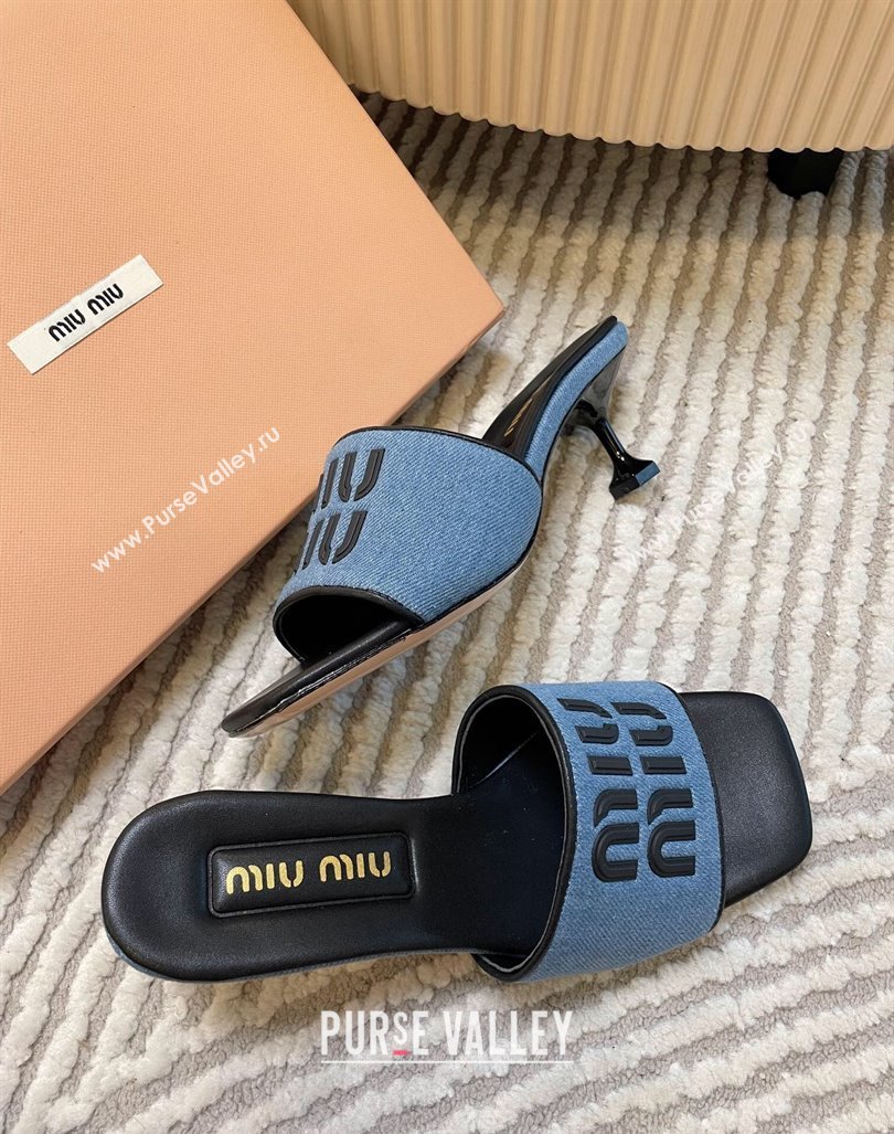 Miu Miu Blue Denim Heel Slides Sandal 4.5cm Black 2024 0611 (MD-240611060)