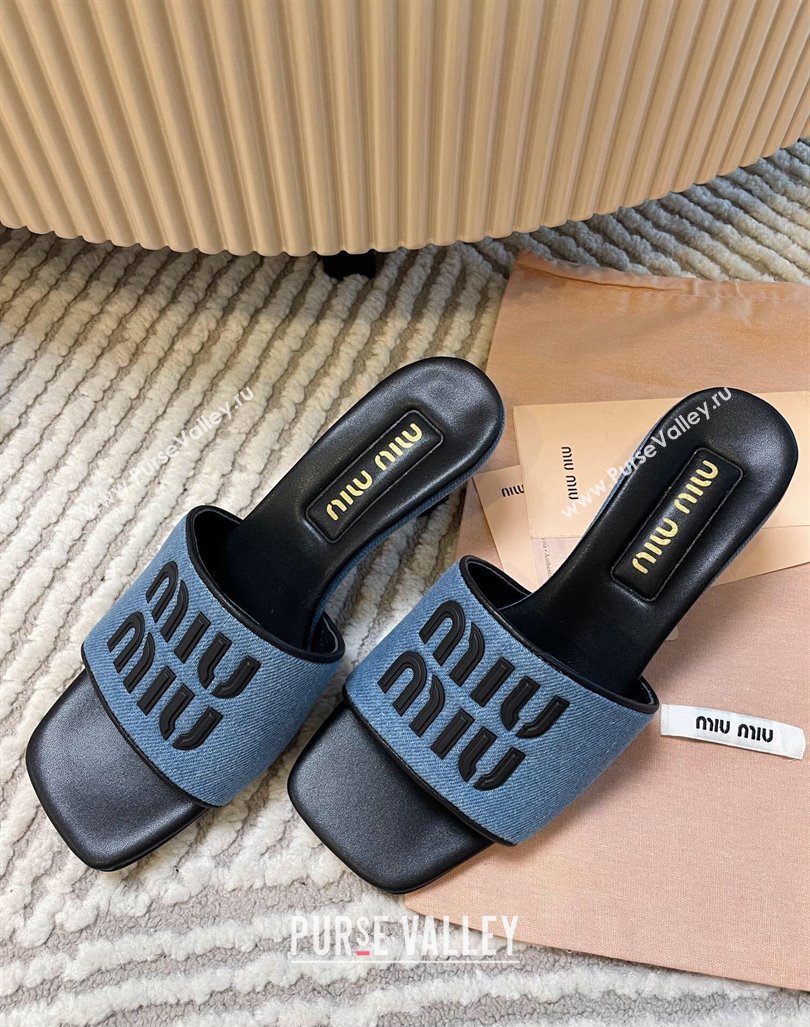 Miu Miu Blue Denim Heel Slides Sandal 4.5cm Black 2024 0611 (MD-240611060)