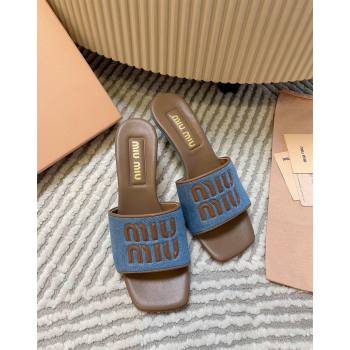 Miu Miu Blue Denim Heel Slides Sandal 4.5cm Brown 2024 0611 (MD-240611061)