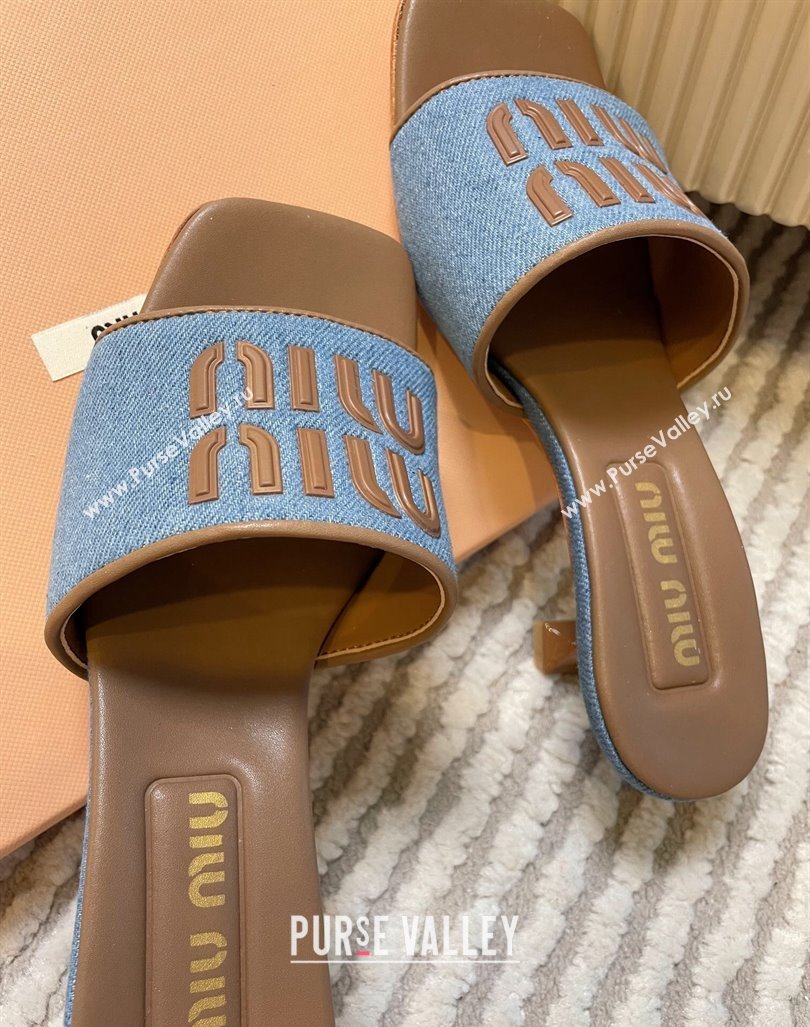 Miu Miu Blue Denim Heel Slides Sandal 4.5cm Brown 2024 0611 (MD-240611061)